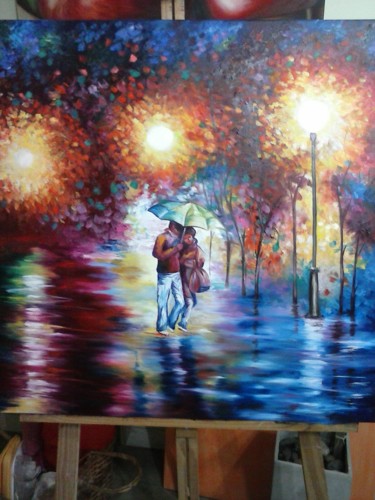 Pintura titulada "Bajo la lluvia - es…" por Nora Mulatero, Obra de arte original, Oleo