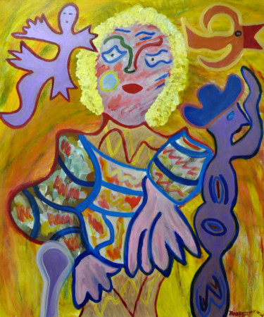 Painting titled "307-leunende-vrouw" by Norbert De Jong, Original Artwork, Acrylic