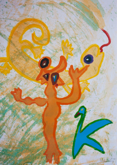 Картина под названием "221-millennium-fauna" - Norbert De Jong, Подлинное произведение искусства, Бумага