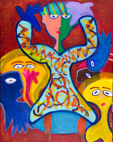 Painting titled "433-vrouw-in-blauwe…" by Norbert De Jong, Original Artwork, Acrylic