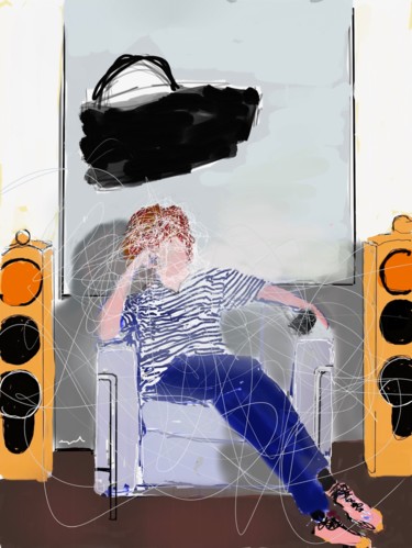 Digital Arts titled "JEUNE FEMME SUR FAU…" by Norbert Engel, Original Artwork, Digital Painting Mounted on Cardboard