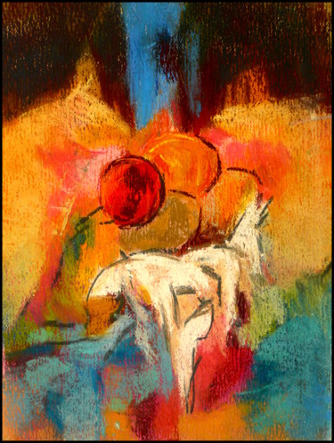 Peinture intitulée "un-jour-une-orange-…" par Norbert Lafon, Œuvre d'art originale, Pastel