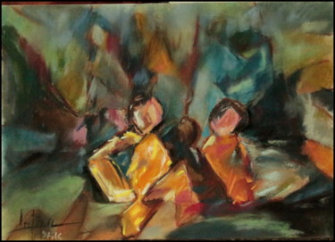 Peinture intitulée "le-couple-enchante.…" par Norbert Lafon, Œuvre d'art originale, Pastel