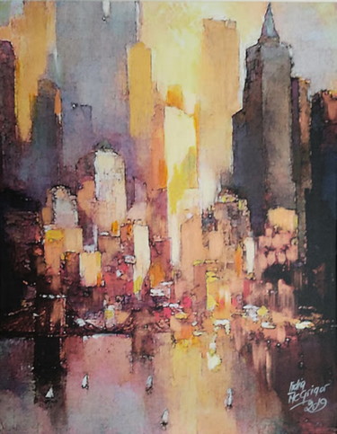 Картина под названием "gold skyline 42" - Norberto Quinto, Подлинное произведение искусства, Цифровая живопись