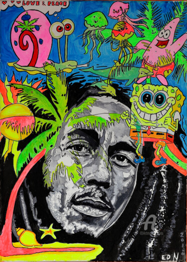 Schilderij getiteld "Sponge Bob Marley" door Norbert Szük, Origineel Kunstwerk, Acryl