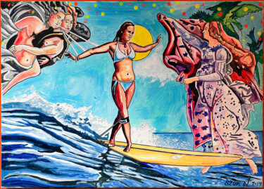 Malerei mit dem Titel "Surfing Venus" von Norbert Szük, Original-Kunstwerk, Acryl