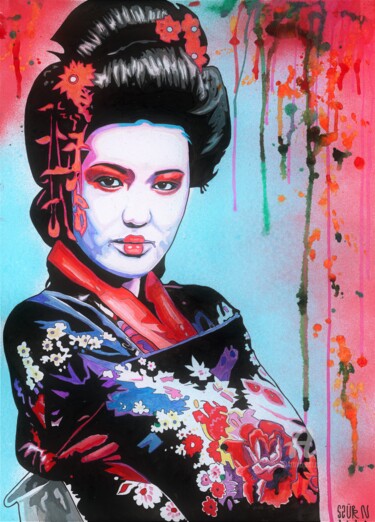 Peinture intitulée "Geisha" par Norbert Szük, Œuvre d'art originale, Acrylique