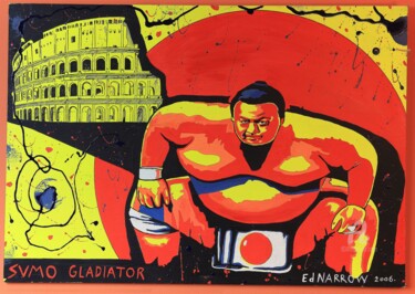 Painting titled "Sumo gladiator" by Norbert Szük, Original Artwork, Acrylic Mounted on Wood Panel