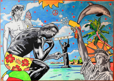 绘画 标题为“Surfing Rodin” 由Norbert Szük, 原创艺术品, 丙烯 安装在木质担架架上