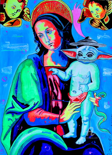 Painting titled "Mini Yoda" by Norbert Szük, Original Artwork, Acrylic