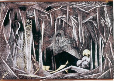 Peinture intitulée "Grotte opressée ou…" par El Yahyaoui Noureddine/ Maison Des Arist, Œuvre d'art originale