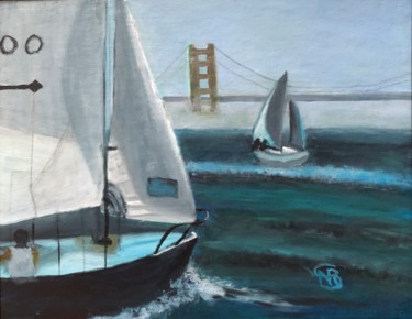Painting titled "Sailing on the Bay" by Noreen Schumann, Original Artwork, Oil