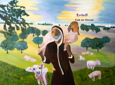 Schilderij getiteld "Psalm 23" door Noreen Schumann, Origineel Kunstwerk, Olie