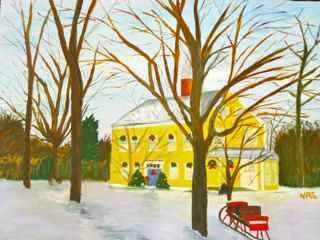Painting titled "Winter Farmhouse" by Noreen Schumann, Original Artwork, Oil