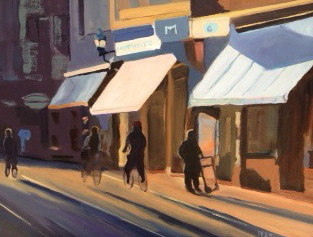 Painting titled "City Street" by Noreen Schumann, Original Artwork, Oil