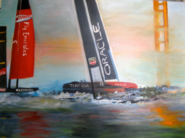 Painting titled "America's Cup 2013" by Noreen Schumann, Original Artwork, Oil