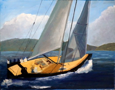 Malerei mit dem Titel "Swanboat in BVI" von Noreen Schumann, Original-Kunstwerk, Öl