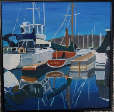 Painting titled "Marina reflections" by Noreen Schumann, Original Artwork, Oil
