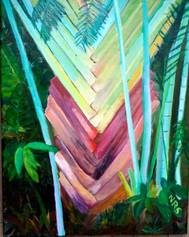 Painting titled "Fan Palm" by Noreen Schumann, Original Artwork, Oil