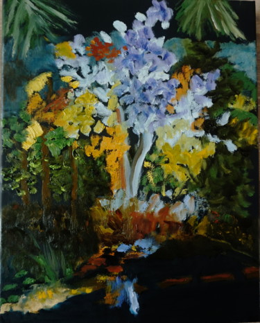 Painting titled "Lights in the Garden" by Noreen Schumann, Original Artwork, Oil