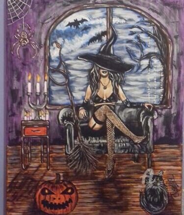 Painting titled "Divine witch" by Norel, Original Artwork, Acrylic