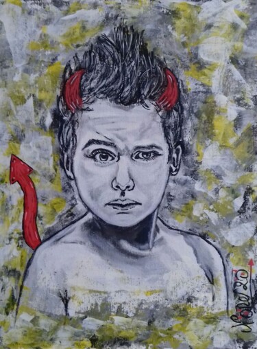 Peinture intitulée "Grimace d'enfant 2" par Norel, Œuvre d'art originale, Acrylique