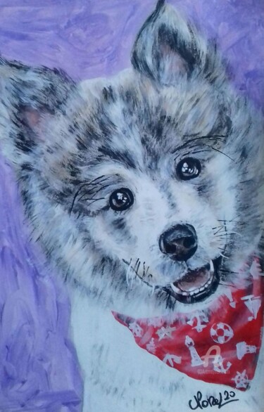 Painting titled "Chiot" by Norel, Original Artwork, Acrylic