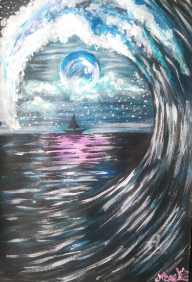 Painting titled "Moon Wave" by Norel, Original Artwork, Acrylic