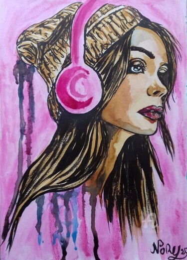 Painting titled "Musique" by Norel, Original Artwork, Watercolor