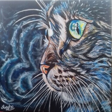 Painting titled "Blue Cat" by Norel, Original Artwork, Acrylic