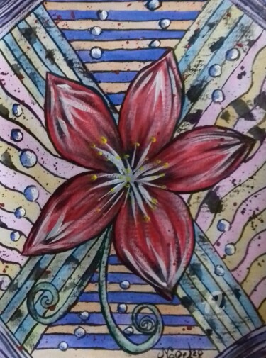 Pintura intitulada "Aqua flower" por Norel, Obras de arte originais, Aquarela