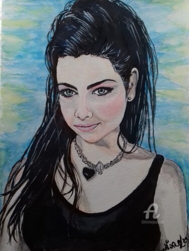 Painting titled "Amy Lee" by Norel, Original Artwork, Watercolor