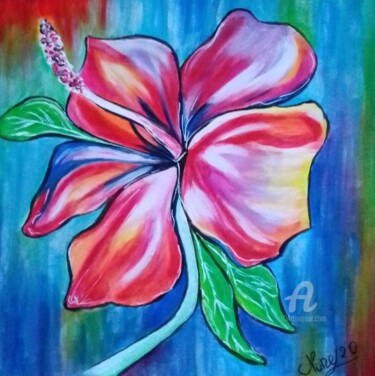 Painting titled "Hibiscus" by Norel, Original Artwork, Acrylic