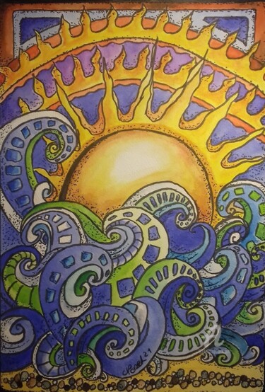 Painting titled "Sun is shining" by Norel, Original Artwork, Watercolor