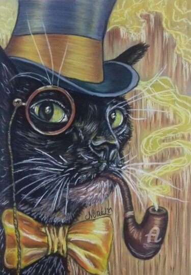 Dessin intitulée "Le chat des Baskerv…" par Norel, Œuvre d'art originale, Pastel