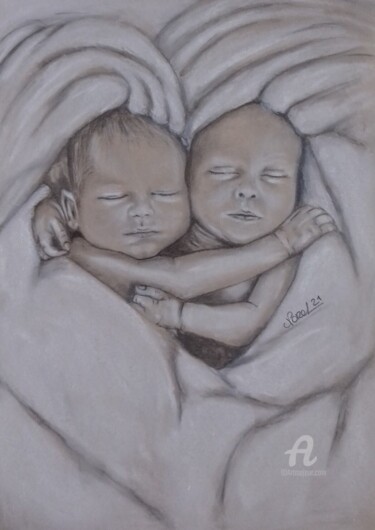 Drawing titled "Bambinos" by Norel, Original Artwork, Graphite