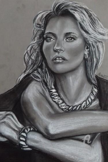 Dessin intitulée "Kate Moss" par Norel, Œuvre d'art originale, Fusain