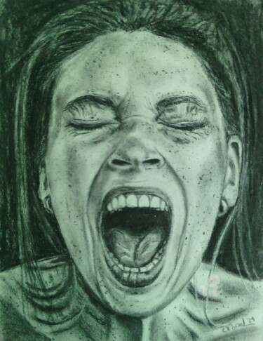 Drawing titled "Le cri" by Norel, Original Artwork, Charcoal