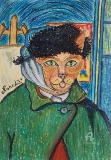 Dessin intitulée "Van Cat Gogh" par Norel, Œuvre d'art originale, Pastel