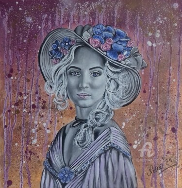 Peinture intitulée "la dame au chapeau" par Norel, Œuvre d'art originale, Acrylique