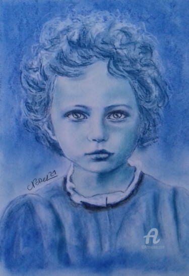 Dessin intitulée "Blue child" par Norel, Œuvre d'art originale, Pastel