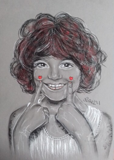 Drawing titled "Garde le sourire" by Norel, Original Artwork, Charcoal