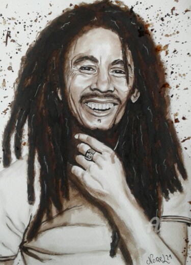 Peinture intitulée "Bob Marley 2" par Norel, Œuvre d'art originale, Encre