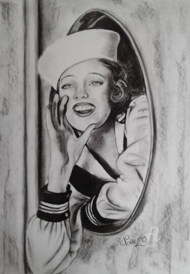 Drawing titled "Navy Girl" by Norel, Original Artwork, Charcoal