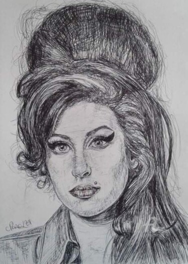 Drawing titled "Amy 3" by Norel, Original Artwork, Ballpoint pen