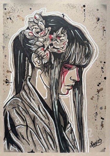 Dibujo titulada "Geisha 23" por Norel, Obra de arte original, Rotulador