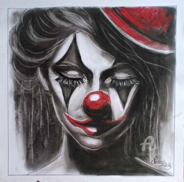 Dibujo titulada "Clowness" por Norel, Obra de arte original, Pastel