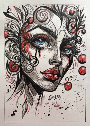 Painting titled "Mme groot" by Norel, Original Artwork, Ink