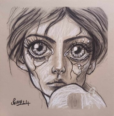 Dessin intitulée "La pitié" par Norel, Œuvre d'art originale, Fusain