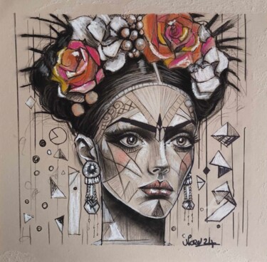 Dessin intitulée "Geo Frida" par Norel, Œuvre d'art originale, Pastel